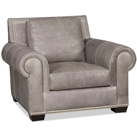 Transitional Chair with Large Rolled Arms and Nailhead Border